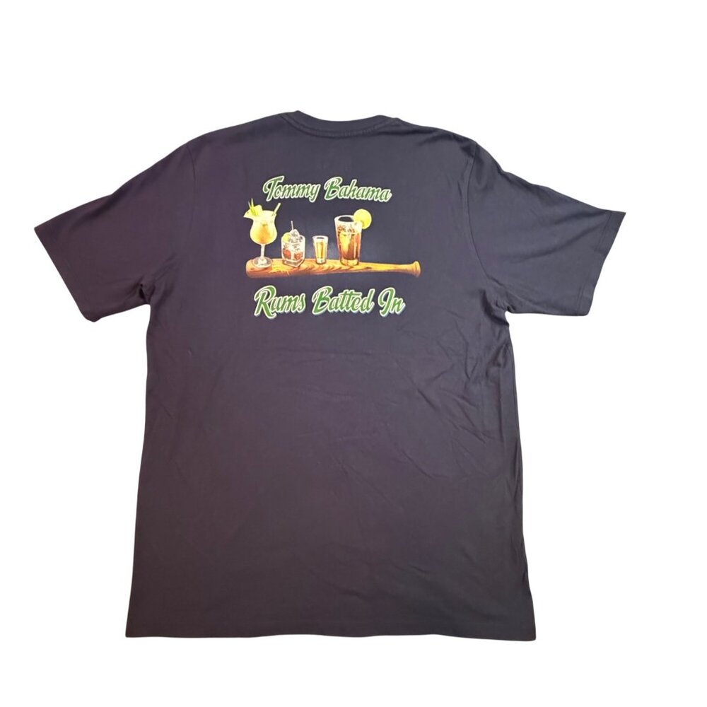 Tommy Bahama Relax Navy T-Shirt UPF 50 100% Cotton S/P Rums Batted In Graphic
